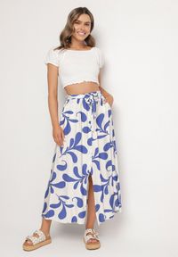 Born2be - Niebieska Rozkloszowana Spódnica z Wiskozy z Wiązaniem i Ozdobnymi Guzikami Zillora. Okazja: na co dzień. Kolor: niebieski. Materiał: wiskoza. Styl: casual #7