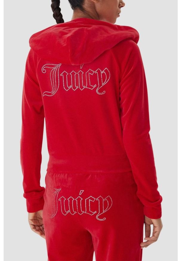 Juicy Couture - JUICY COUTURE Czerwona bluza damska Madison Outline, Rozmiar XS. Okazja: na co dzień. Kolor: czerwony. Materiał: materiał. Styl: casual