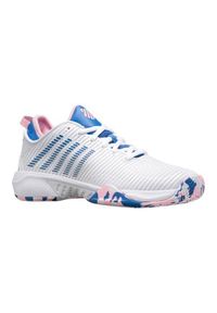 Buty do tenisa damskie K-Swiss Hypercourt Supreme Allcourt. Kolor: biały, wielokolorowy, niebieski. Materiał: materiał, syntetyk. Szerokość cholewki: normalna. Sport: tenis