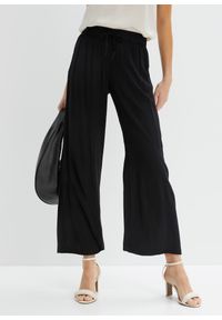 bonprix - Spodnie z gumką w talii, z wiskozy. Kolekcja: petite. Kolor: czarny. Materiał: wiskoza #1