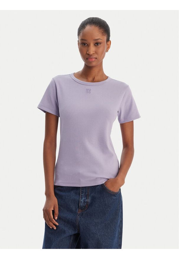 Hugo - HUGO T-Shirt Deloris 50512002 Fioletowy Regular Fit. Kolor: fioletowy. Materiał: bawełna