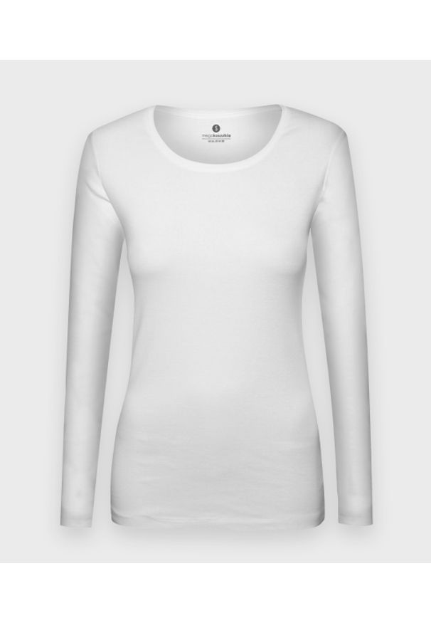 MegaKoszulki - Damska koszulka z długim rękawem (bez nadruku, gładka) - biała. Kolor: biały. Materiał: bawełna. Długość rękawa: długi rękaw. Długość: długie. Wzór: gładki