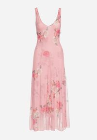 Born2be - Różowa Siateczkowa Sukienka z Kwiatowym Motywem Milanessa. Okazja: na co dzień. Kolor: różowy. Materiał: jeans. Wzór: kwiaty. Typ sukienki: proste. Styl: casual, elegancki #5