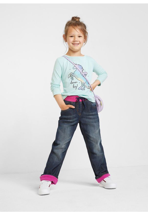 bonprix - Wygodne dżinsy termiczne na podszewce z polaru. Kolekcja: plus size. Kolor: niebieski. Styl: elegancki