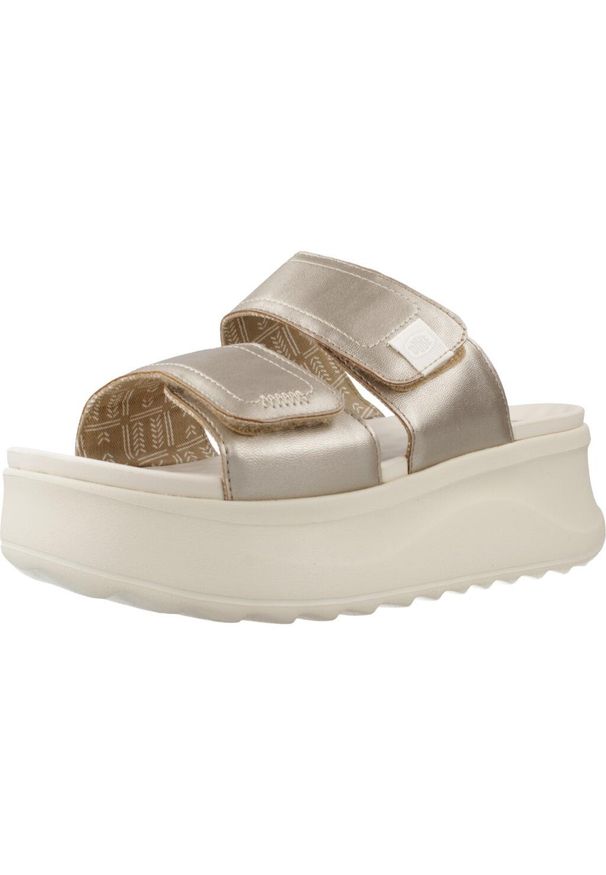 SENZA MARCA - Sandały HEY DUDE DELRAY SLIDE CLASSIC Złoty. Kolor: żółty. Materiał: tkanina, syntetyk