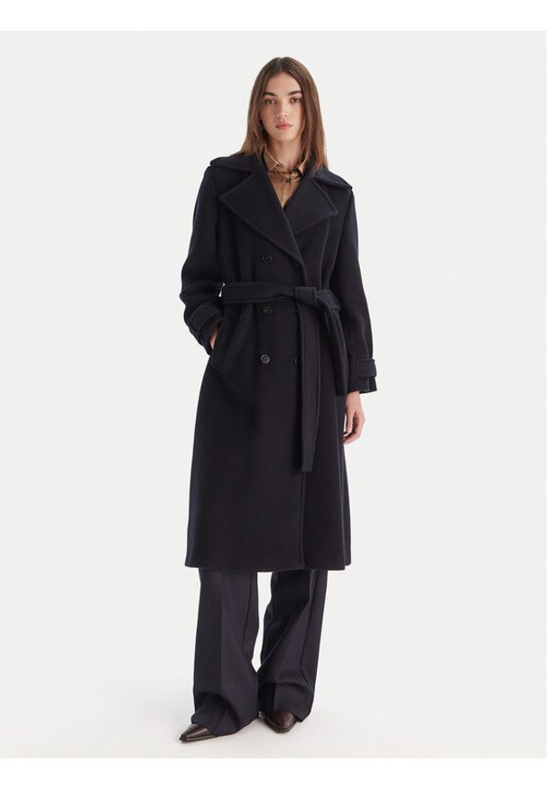 Marella Płaszcz wełniany Balcone 2523016112 Granatowy Regular Fit. Kolor: niebieski. Materiał: wełna, syntetyk