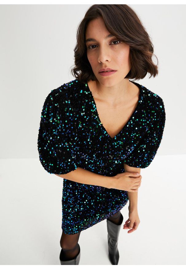 bonprix - Sukienka z cekinami. Kolor: czarny