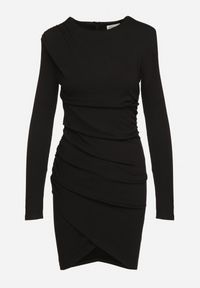 Born2be - Czarna Prążkowana Sukienka z Wiskozą o Dopasowanym Kroju z Marszczeniem Hetarvia. Okazja: na co dzień. Kolor: czarny. Materiał: prążkowany, wiskoza. Typ sukienki: dopasowane. Styl: casual, elegancki #3