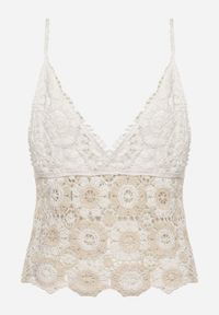 Born2be - Beżowy Top Ażurowy w Stylu Boho z Bawełny Nahiroa. Typ kołnierza: dekolt w kształcie V. Kolor: beżowy. Materiał: bawełna. Wzór: ażurowy. Sezon: lato. Styl: boho #6