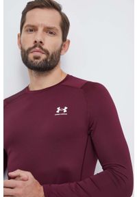 Under Armour longsleeve treningowy kolor bordowy gładki. Kolor: czerwony. Materiał: skóra, materiał. Długość rękawa: długi rękaw. Wzór: gładki #3