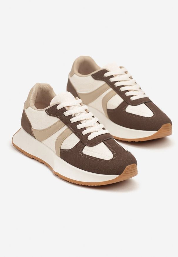 Born2be - Brązowe Sneakersy Ozdobione Paskami Florgisse. Okazja: na spacer, na co dzień. Zapięcie: pasek. Kolor: brązowy. Materiał: jeans. Wzór: aplikacja. Sport: turystyka piesza