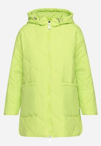 Born2be - Zielona Kurtka Oversize z Kapturem z Ozdobnym Pikowaniem i Rozcięciem Klimella. Typ kołnierza: kaptur. Kolor: zielony. Styl: elegancki #6