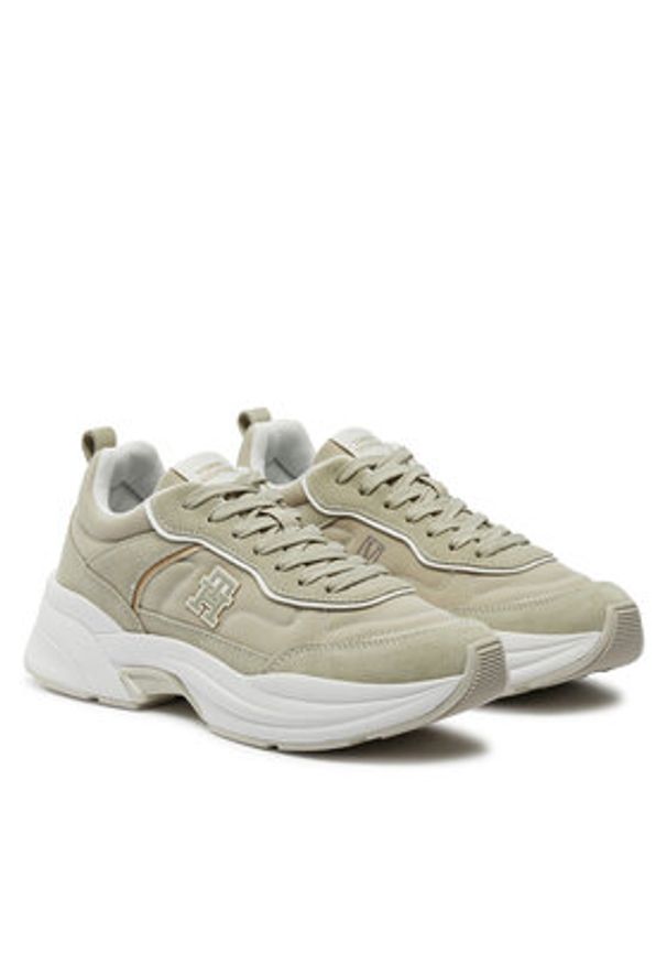 TOMMY HILFIGER - Tommy Hilfiger Sneakersy Chunky Runner Ventile FW0FW08036 Beżowy. Kolor: beżowy. Materiał: zamsz, skóra