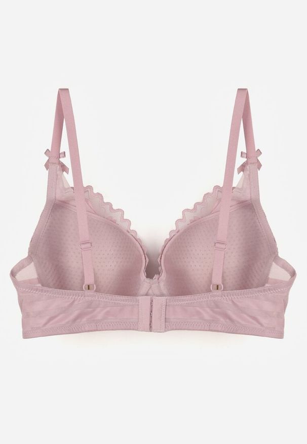 Born2be - Fioletowy Koronkowy Biustonosz z Ozdobnymi Kokardkami na Ramiączkach Aeleolopei. Kolor: fioletowy. Materiał: koronka. Wzór: koronka, aplikacja