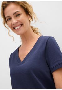 bonprix - T-shirt z czystej bawełny. Typ kołnierza: dekolt w serek. Kolor: niebieski. Materiał: bawełna. Długość rękawa: krótki rękaw. Długość: krótkie #3