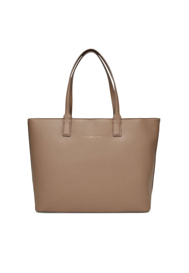 TOMMY HILFIGER - Tommy Hilfiger Torebka Th Logotape Tote AW0AW17449 Beżowy. Kolor: beżowy. Materiał: skórzane