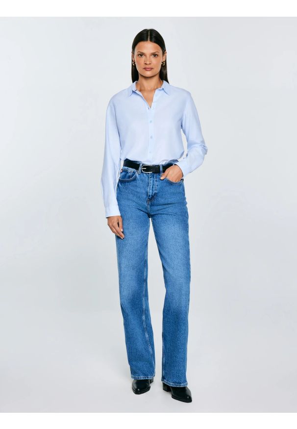 Big-Star - Koszula damska klasyczna błękitna Hansai 400. Okazja: do pracy, na spotkanie biznesowe. Typ kołnierza: kołnierzyk klasyczny. Kolor: niebieski. Długość rękawa: długi rękaw. Długość: długie. Styl: klasyczny