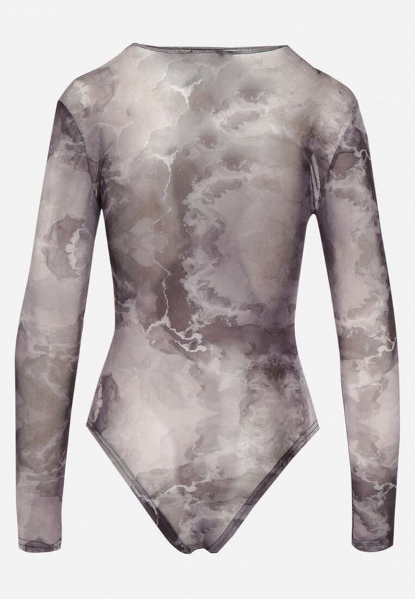 Born2be - Szare Body Siateczkowe z Efektem Tie-Dye Sanilra. Okazja: na co dzień. Kolor: czarny. Materiał: jeans. Długość rękawa: długi rękaw. Długość: długie. Styl: casual