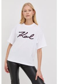Karl Lagerfeld t-shirt bawełniany 221W1705 kolor biały. Kolor: biały. Materiał: bawełna. Długość rękawa: krótki rękaw. Długość: krótkie #5