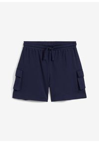 bonprix - Szorty dresowe bojówki z bawełny organicznej. Kolor: niebieski. Materiał: dresówka, bawełna