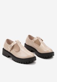 Born2be - Beżowe Półbuty na Grubej Podeszwie z Paskiem i Sprzączką Berilona. Okazja: na co dzień. Zapięcie: pasek. Kolor: beżowy. Materiał: jeans. Styl: casual, klasyczny #3