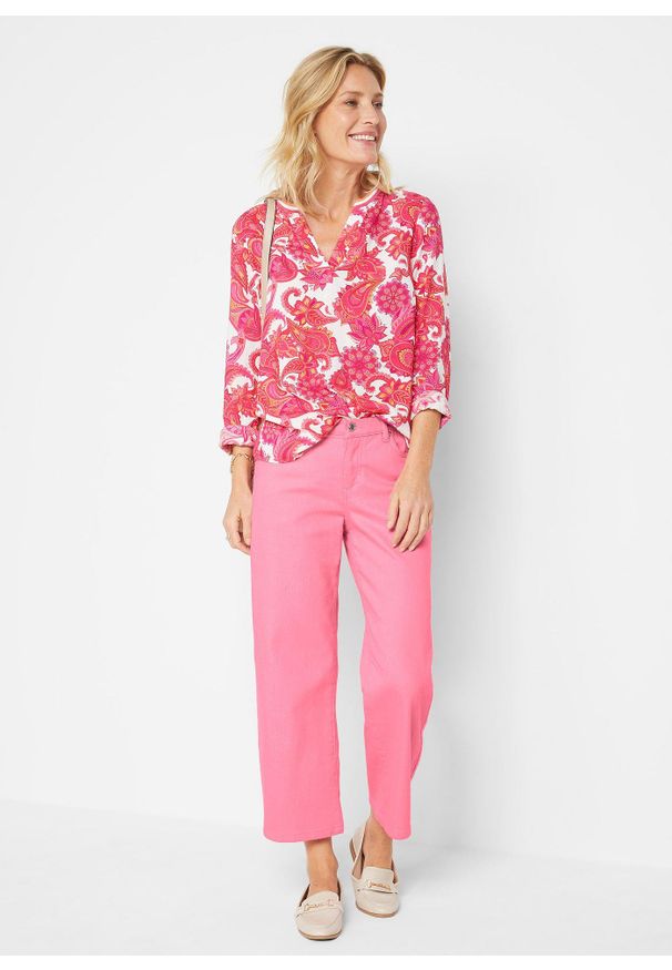 bonprix - Tunika z lejącej wiskozy. Kolor: różowy. Materiał: wiskoza. Wzór: nadruk