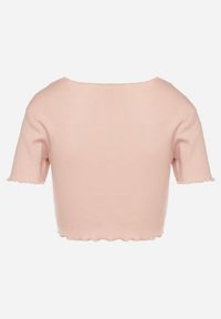 Born2be - Ciemnoróżowy Prążkowany T-shirt z Bawełną Adlesa. Okazja: na co dzień. Kolor: różowy. Materiał: bawełna, prążkowany. Styl: casual