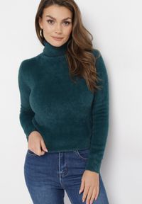 Born2be - Ciemnozielony Elastyczny Golf z Puszystej Tkaniny z Wełną Doulcet. Typ kołnierza: golf. Kolekcja: plus size. Kolor: zielony. Materiał: tkanina, wełna #3