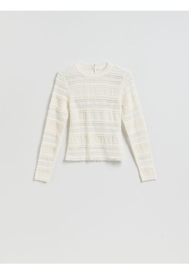Reserved - Koronkowy longsleeve - złamana biel. Materiał: koronka. Długość rękawa: długi rękaw