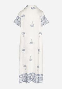 Born2be - Biała Pudełkowa Sukienka z Wiskozą o Koszulowym Kroju Zdobiona Haftem Sanori. Okazja: na co dzień. Kolor: biały. Materiał: wiskoza. Długość rękawa: krótki rękaw. Wzór: aplikacja, haft. Typ sukienki: koszulowe. Styl: casual, klasyczny #4