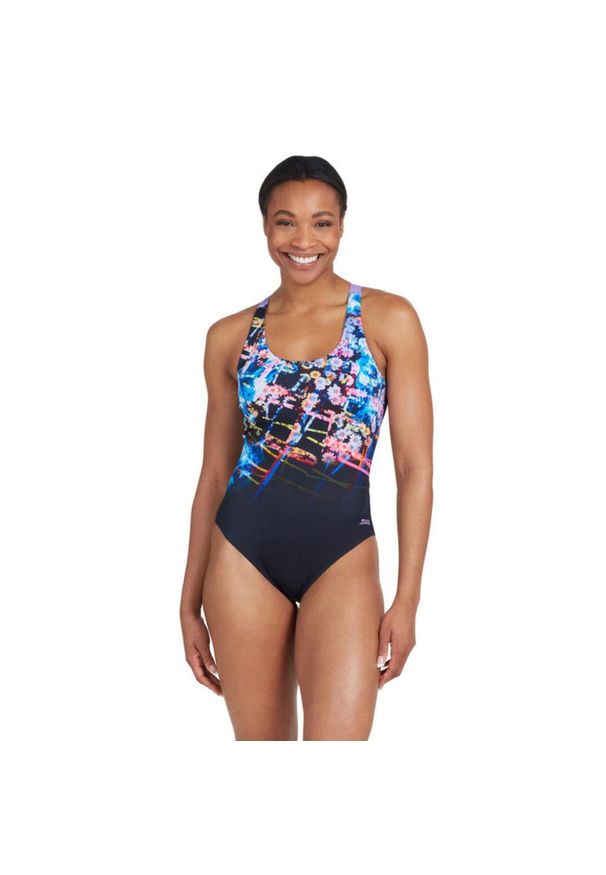 ZOGGS - Strój Kąpielowy Zoggs Actionback – Cyfrowy Nadruk Stokrotek – Rozmiar 32. Kolor: niebieski. Wzór: nadruk