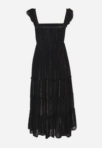 Born2be - Czarna Wiskozowa Sukienka na Ramiączkach Zdobiona Metaliczną Nicią Iffrisse. Okazja: na co dzień. Kolor: czarny. Materiał: wiskoza. Długość rękawa: na ramiączkach. Wzór: aplikacja. Styl: casual #7