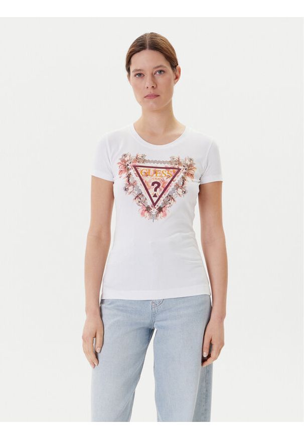 Guess T-Shirt W5YI08 J1314 Biały Regular Fit. Kolor: biały. Materiał: bawełna