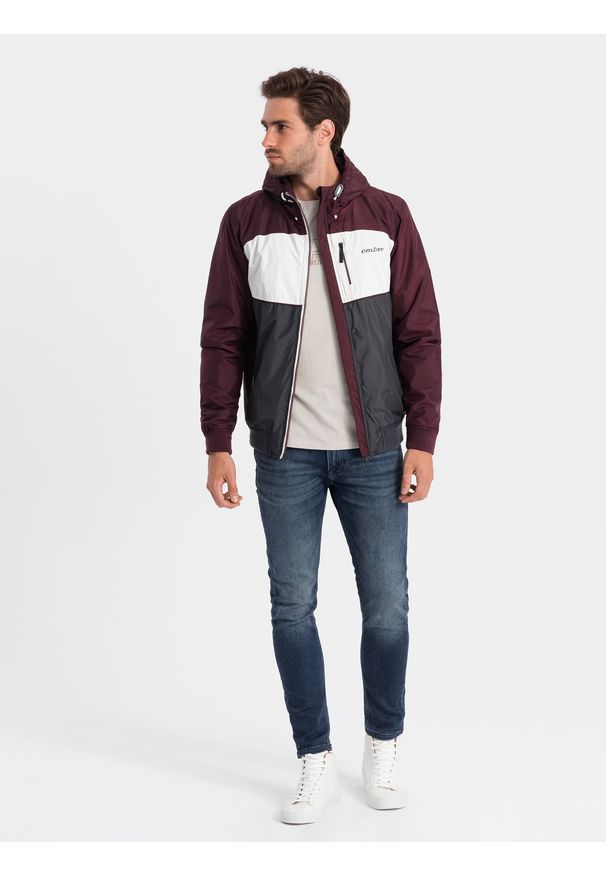 Ombre Clothing - Kurtka męska sportowa - bordowa V18 C447 - S. Kolor: czerwony. Materiał: poliester, polar. Sezon: jesień. Styl: sportowy