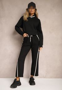 Renee - Czarne Spodnie z Wiskozą High Waist o Szerokim Kroju Ozdobione Lamówką Lulora. Stan: podwyższony. Kolor: czarny. Materiał: wiskoza. Długość: długie. Wzór: aplikacja #5