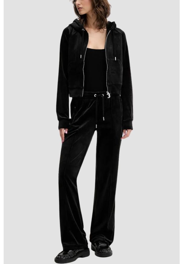 Juicy Couture - JUICY COUTURE Czarne spodnie dresowe damskie z cyrkoniami Tina Outline, Rozmiar S. Kolor: czarny. Materiał: dresówka