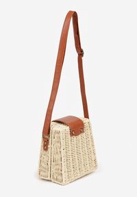 Renee - Beżowa Pleciona Torebka Listonoszka o Geometrycznym Kształcie Felowena. Kolor: beżowy. Wzór: geometria. Sezon: wiosna. Styl: boho, klasyczny, elegancki, casual