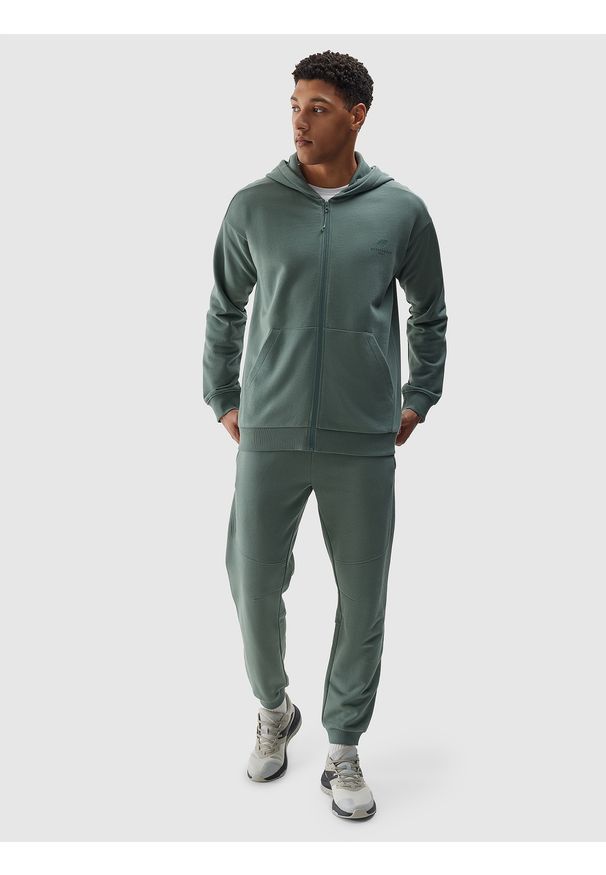 4f - 4F Bluza dresowa rozpinana z kapturem z bawełny organicznej męska - khaki L. Okazja: na co dzień. Typ kołnierza: kaptur. Kolor: brązowy, oliwkowy, wielokolorowy. Materiał: bawełna, dresówka. Wzór: nadruk, ze splotem, gładki. Styl: sportowy, casual