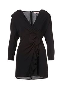 Born2be - Czarna Sukienka Nemorrya. Typ kołnierza: kołnierz z falbankami. Kolor: czarny. Typ sukienki: proste, kopertowe. Długość: mini #3