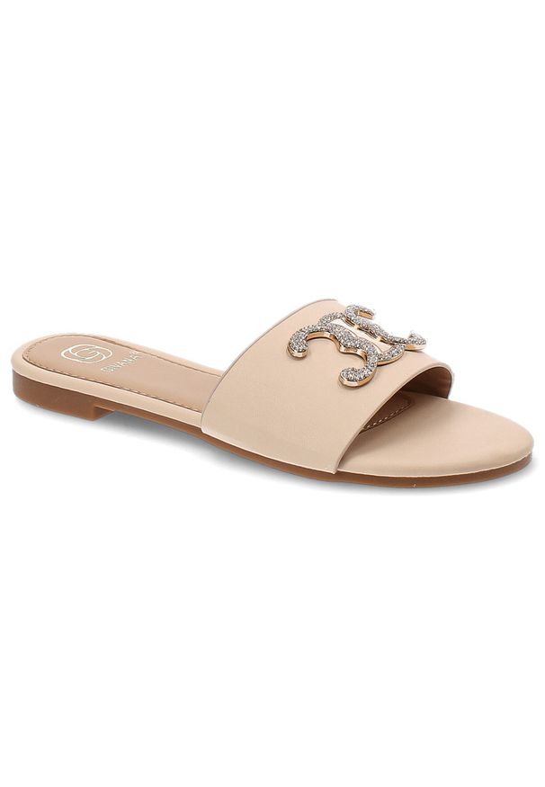 Beżowe Klapki Givana Eleganckie Buty Damskie. Kolor: beżowy. Materiał: materiał. Sezon: lato. Styl: elegancki