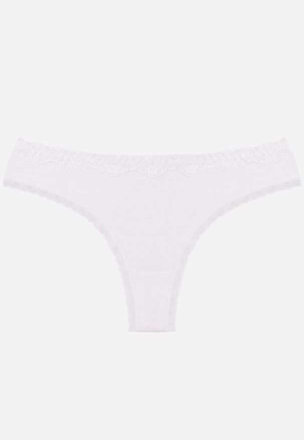 Born2be - Białe Majtki z Bawełną Typu Stringi Ozdobione Koronką Cirilise. Kolor: biały. Materiał: bawełna, koronka. Wzór: aplikacja, koronka