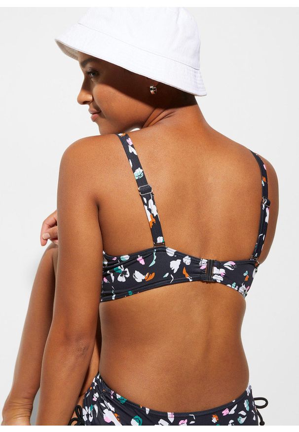 bonprix - Bikini minimizer (2 części) z wiązanymi troczkami. Kolor: czarny. Materiał: materiał. Wzór: nadruk