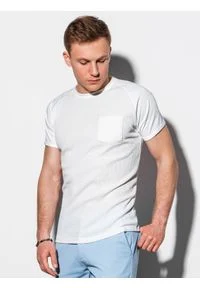 Ombre Clothing - T-shirt męski bez nadruku S1182 - biały - XXL. Kolor: biały. Materiał: poliester, tkanina, bawełna. Styl: klasyczny