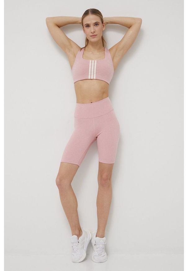 adidas Performance szorty treningowe Optime HG1418 damskie kolor różowy gładkie high waist. Stan: podwyższony. Kolor: różowy. Materiał: włókno, skóra, lycra, poliester, materiał. Wzór: gładki. Styl: sportowy