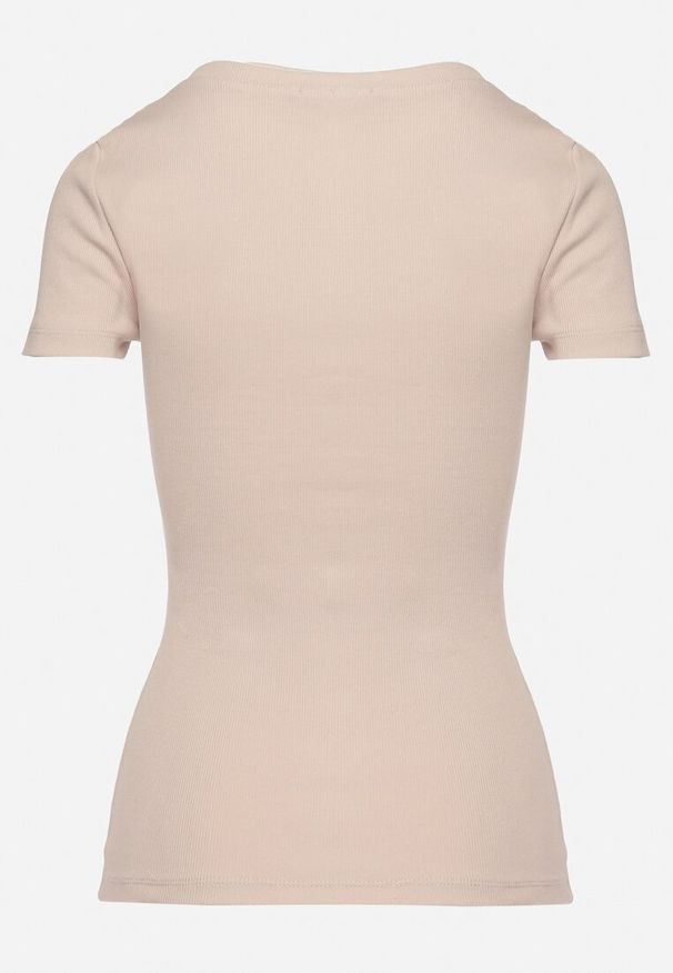 Born2be - Beżowa Bawełniana Bluzka z Ozdobnymi Pagonami i Krótkim Rękawem Maelwina. Okazja: na co dzień. Kolor: beżowy. Materiał: bawełna. Długość rękawa: krótki rękaw. Długość: krótkie. Styl: casual, elegancki