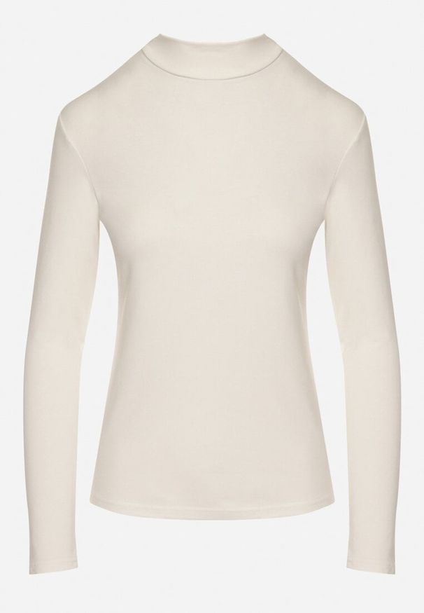 Born2be - Biała Bluzka Golf Typu Longsleeve Altera. Okazja: do pracy, na co dzień. Typ kołnierza: golf. Kolor: biały. Materiał: jeans. Długość rękawa: długi rękaw. Styl: casual, elegancki