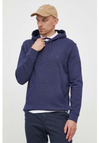 BOSS Orange - BOSS bluza bawełniana BOSS ORANGE męska kolor granatowy z kapturem gładka. Typ kołnierza: kaptur. Kolor: niebieski. Materiał: bawełna. Wzór: gładki