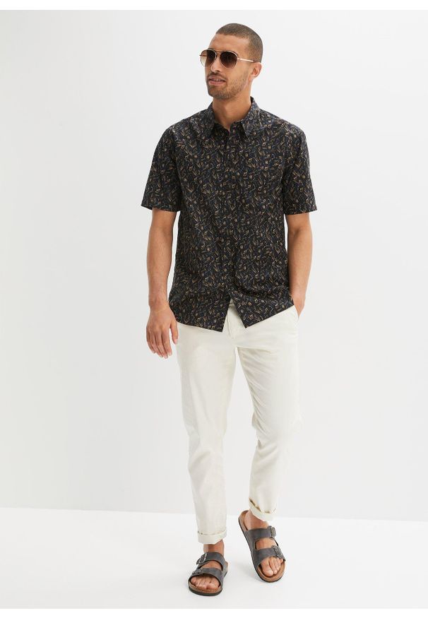 bonprix - Koszula z krótkim rękawem. Kolor: czarny. Długość rękawa: krótki rękaw. Długość: krótkie. Wzór: nadruk. Styl: elegancki