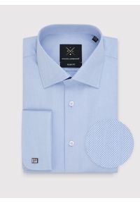 Pako Lorente - PAKO LORENTE – Niebieska bawełniana koszula męska na spinki. Kolor: niebieski. Materiał: bawełna. Długość rękawa: długi rękaw. Długość: długie #1