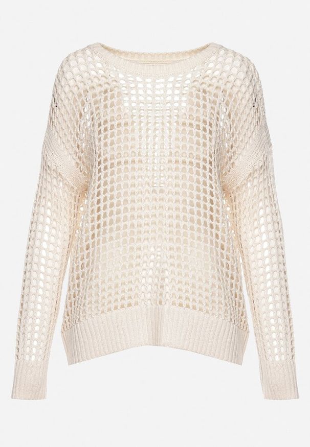 Born2be - Beżowa Ażurowa Bluzka z Szydełkowej Dzianiny Zavara. Okazja: na co dzień. Kolor: beżowy. Materiał: dzianina. Wzór: ażurowy. Styl: casual, elegancki